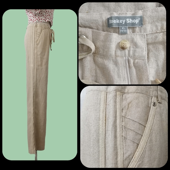 sz: XL, vintage high waist wide legs linen trousers by Reekey Shop - Picture 3 of 6